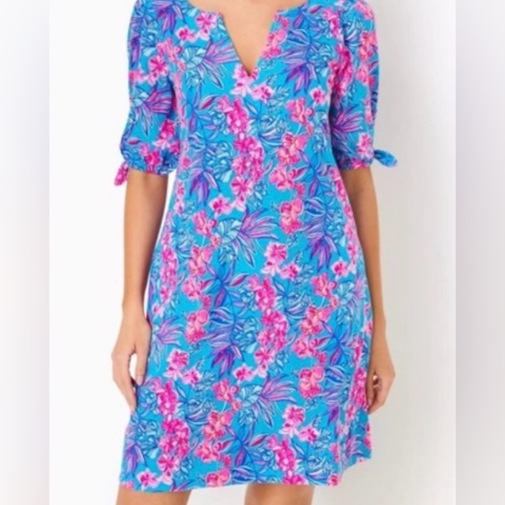 Lilly Pulitzer NWT Easley Blue and Pink Floral Short Sleeve Dress XXL